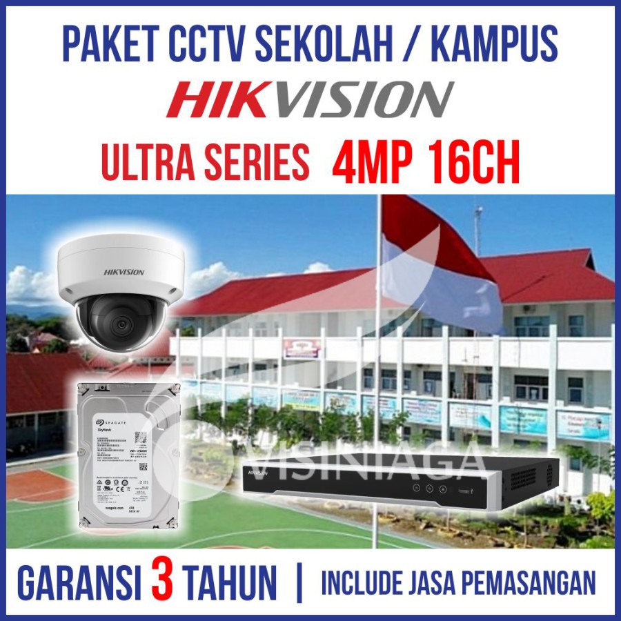 Paket CCTV IP Camera 16 channel Hikvision Ultra Series 4MP + Instalasi