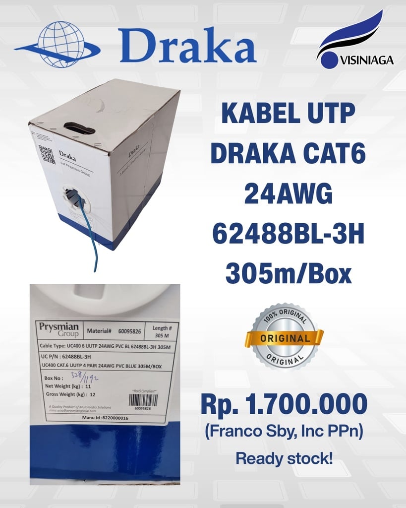 V - 62488BL-3H _ Draka UC400 Cat6 UTP 24AWG PVC Blue Indoor 305mtr IEC60332-1 (konsinyasi)